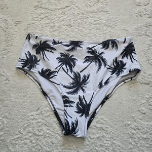 High Waist Palm Tree Bikini Bottoms - Black & White